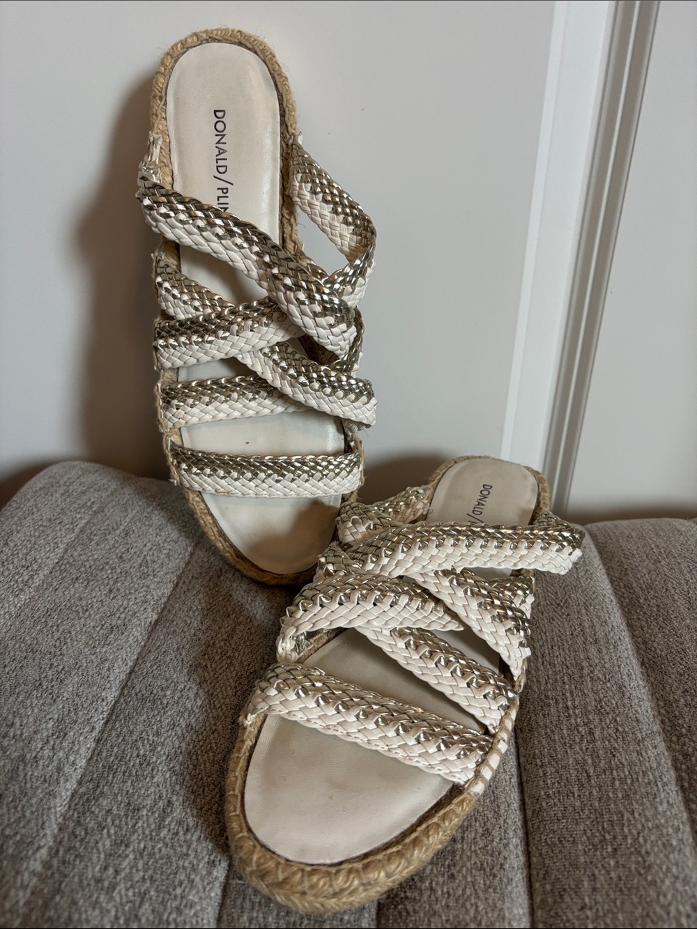 Donald J. Pliner Metallic Gold Braided Espadrille Slide Sandals